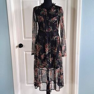Forever21 Sheer Contemporary Lace Floral Long Sleeve Coquette Dressy Midi  Dress